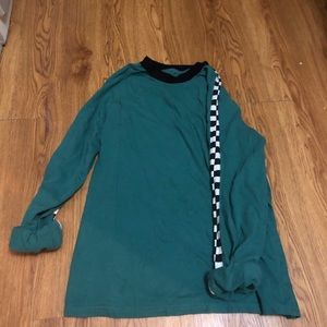 Teal long sleeve tshirt with checkerboard detail